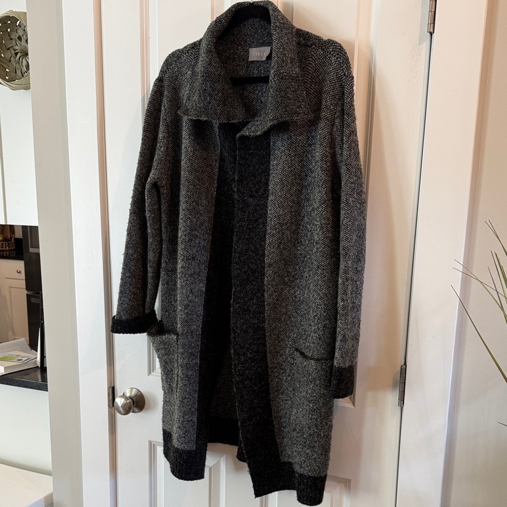 Cyrus Open-Front Two-Tone Gray Knit Coatigan
